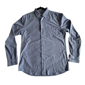 01.ALGO Shirt Mens Medium Blue Performance Long Sleeve Button Up UPF 50+ Stretch